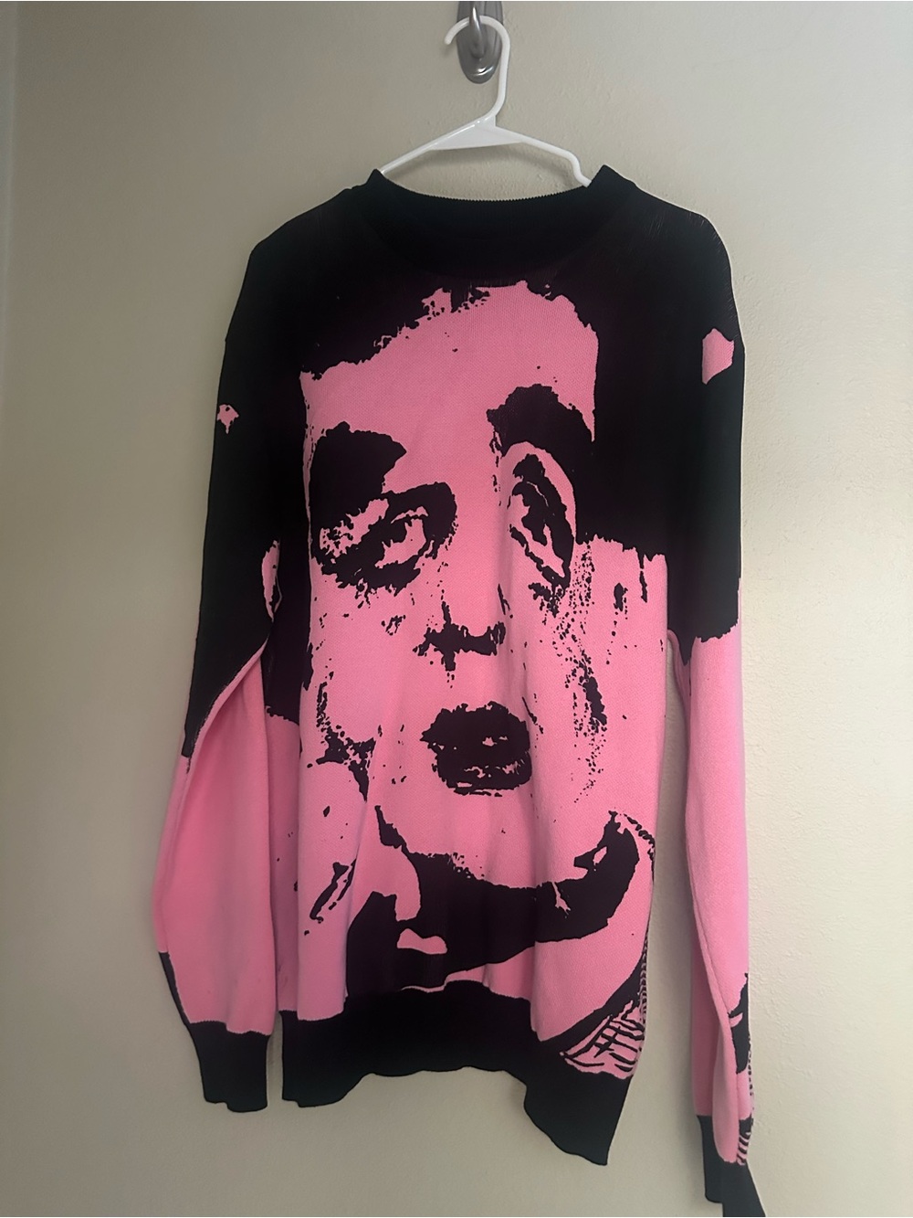 Golf Wang Big Face Knit Sweater from the Black and Pink Crew Neck Sweater. Large